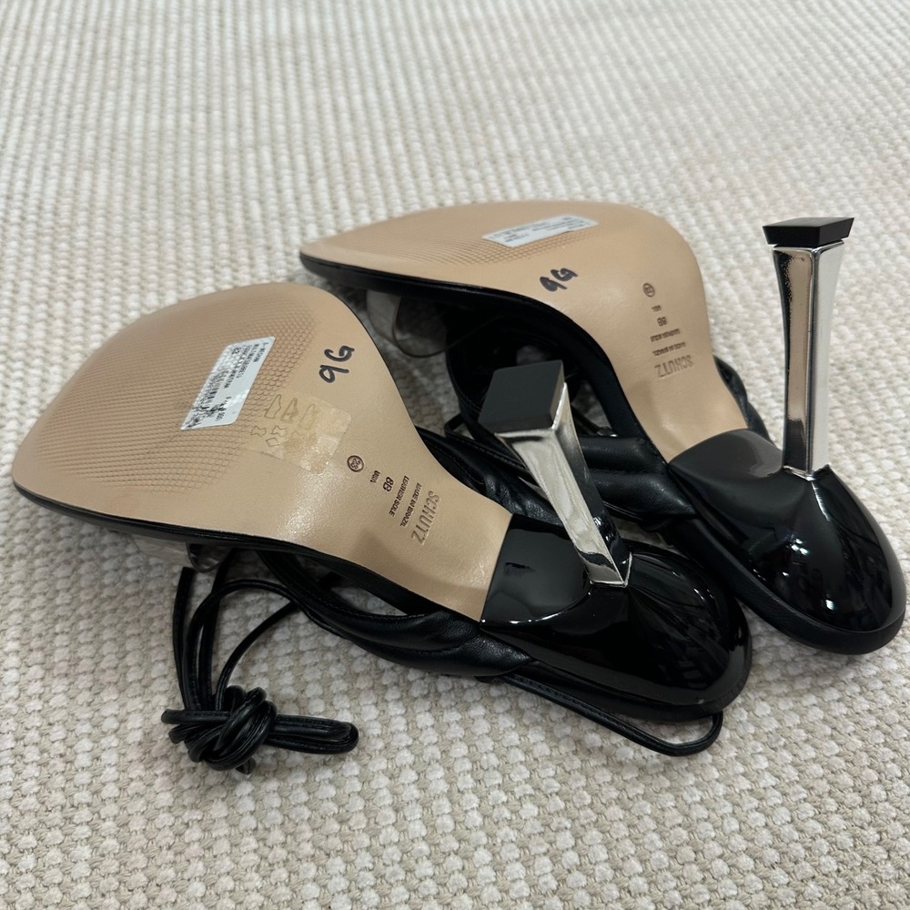 SCHUTZ Black Leather Lace-Up Sandals with Clear Strap Accent - Picture 8 of 8